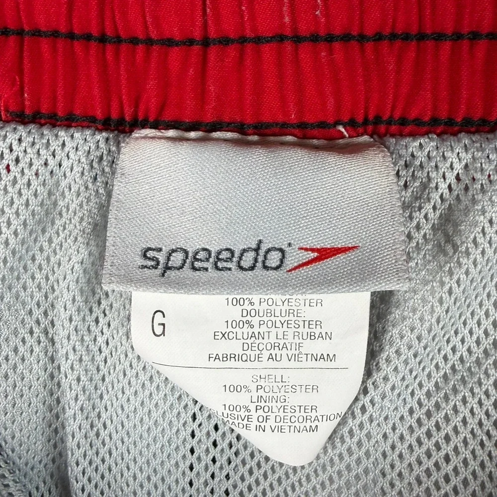 Speedo Mens Large Plaid Board Shorts‎ Black White Red Swim Trunks Mesh Lined